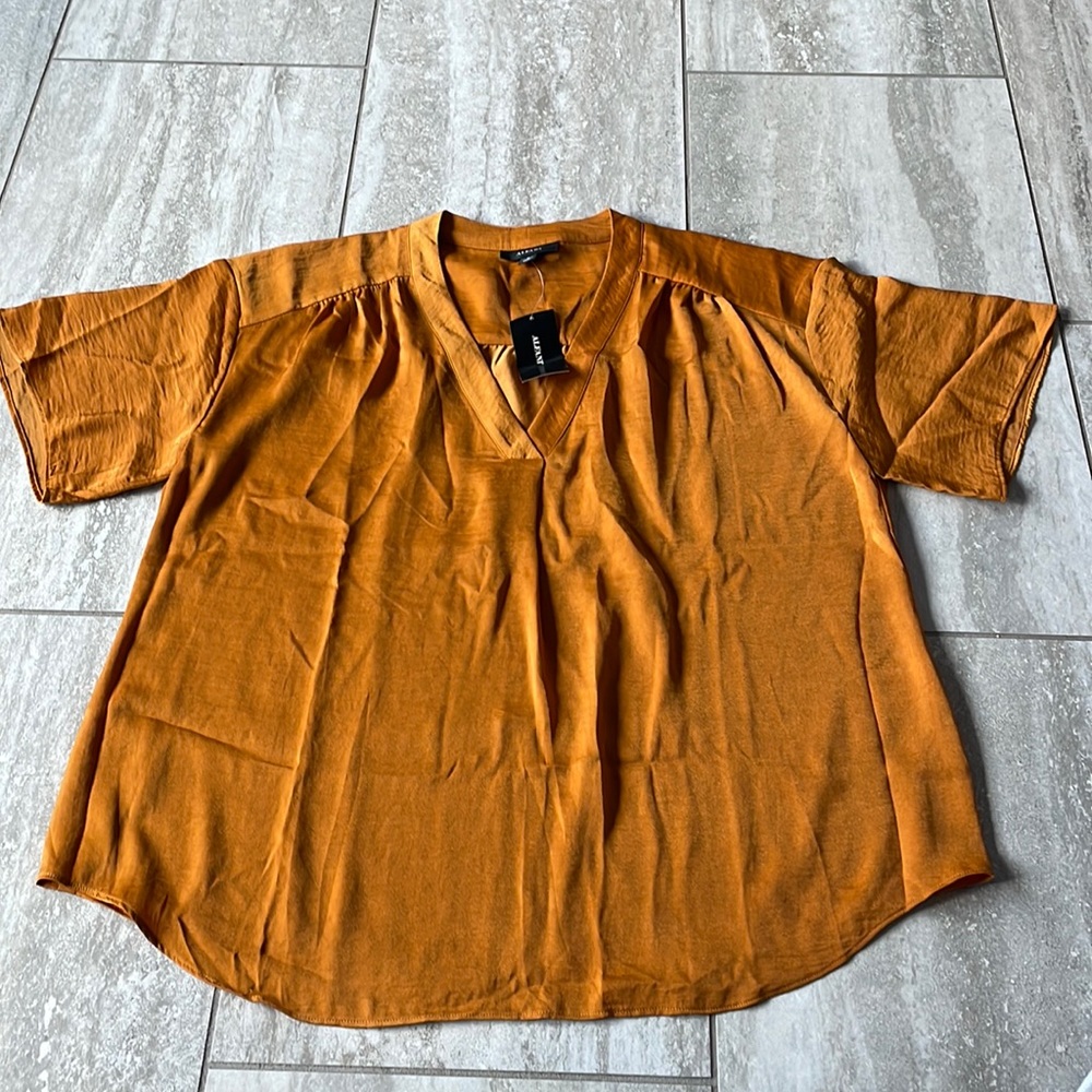 Alfani Gold Sunset LillyV-Neck Short Sleeve Blouse Women’s Medium